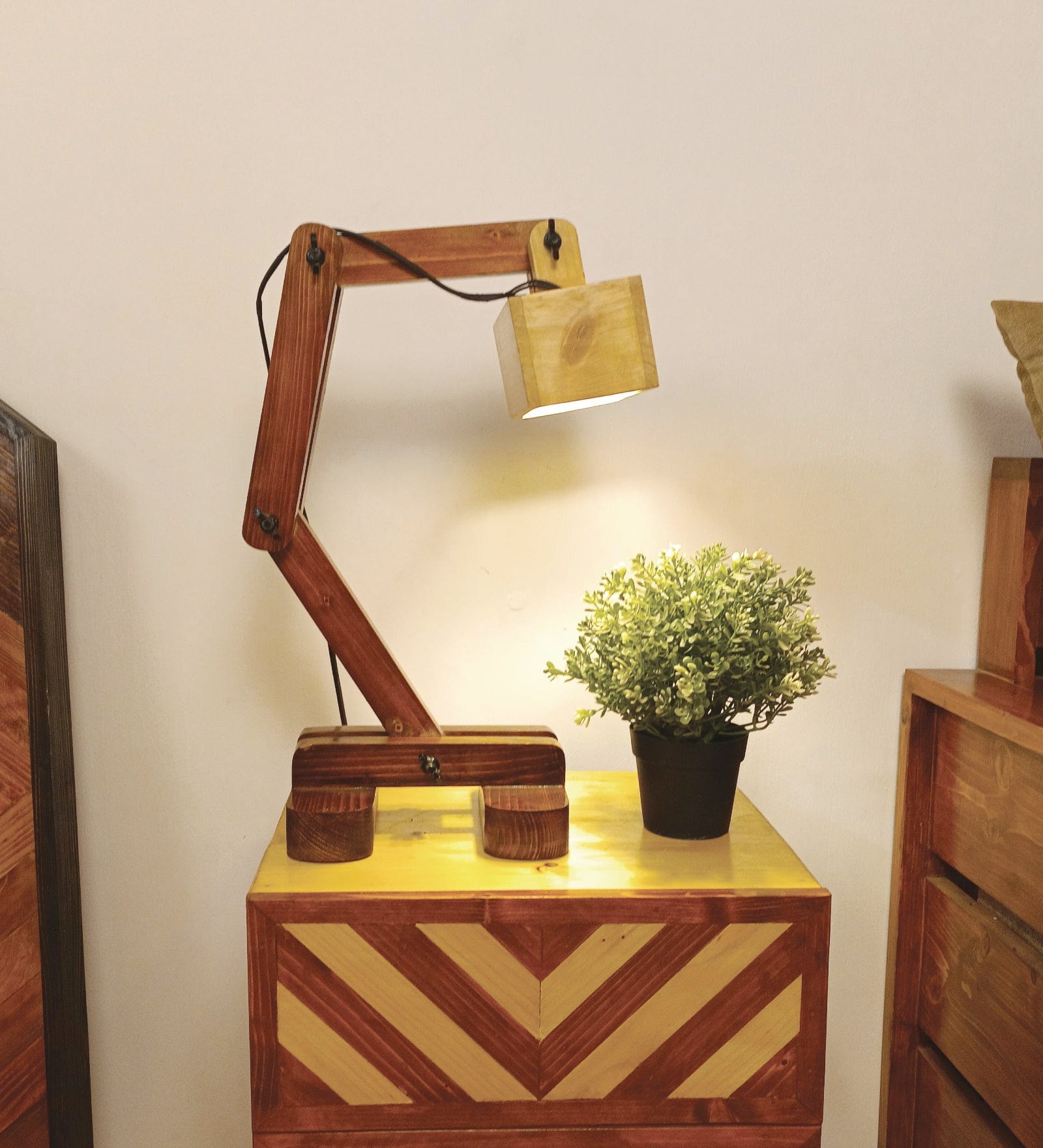 Amelia Brown Wooden Table Lamp with Wooden Lampshade (BULB NOT INCLUDED)