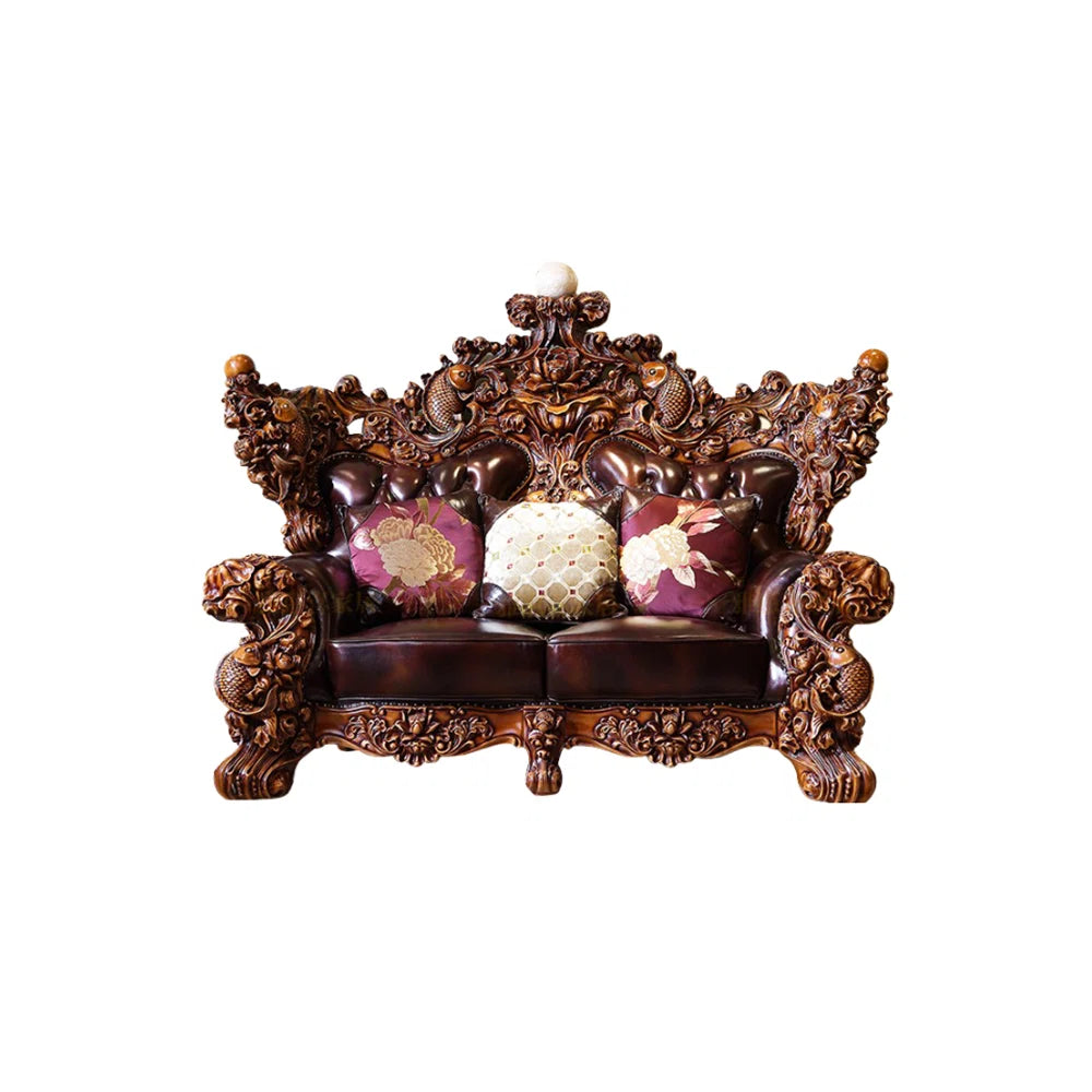American Solid Wood Carving Retro Sofa 88.58'' Upholstered Loveseat
