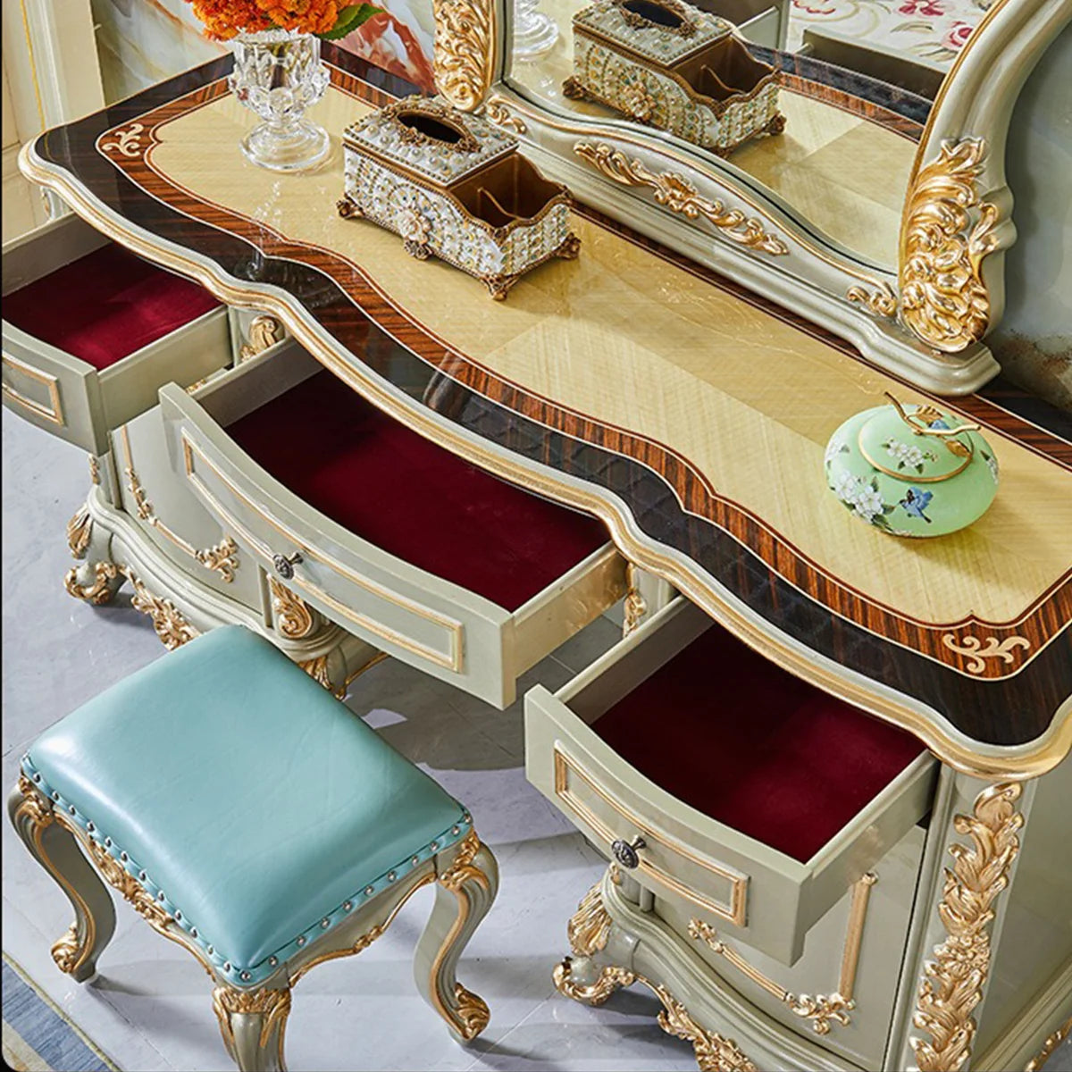 Ouch Cart Luxury Dressing Table with Mirror | Classic Vanity Desk with Drawers & Storage