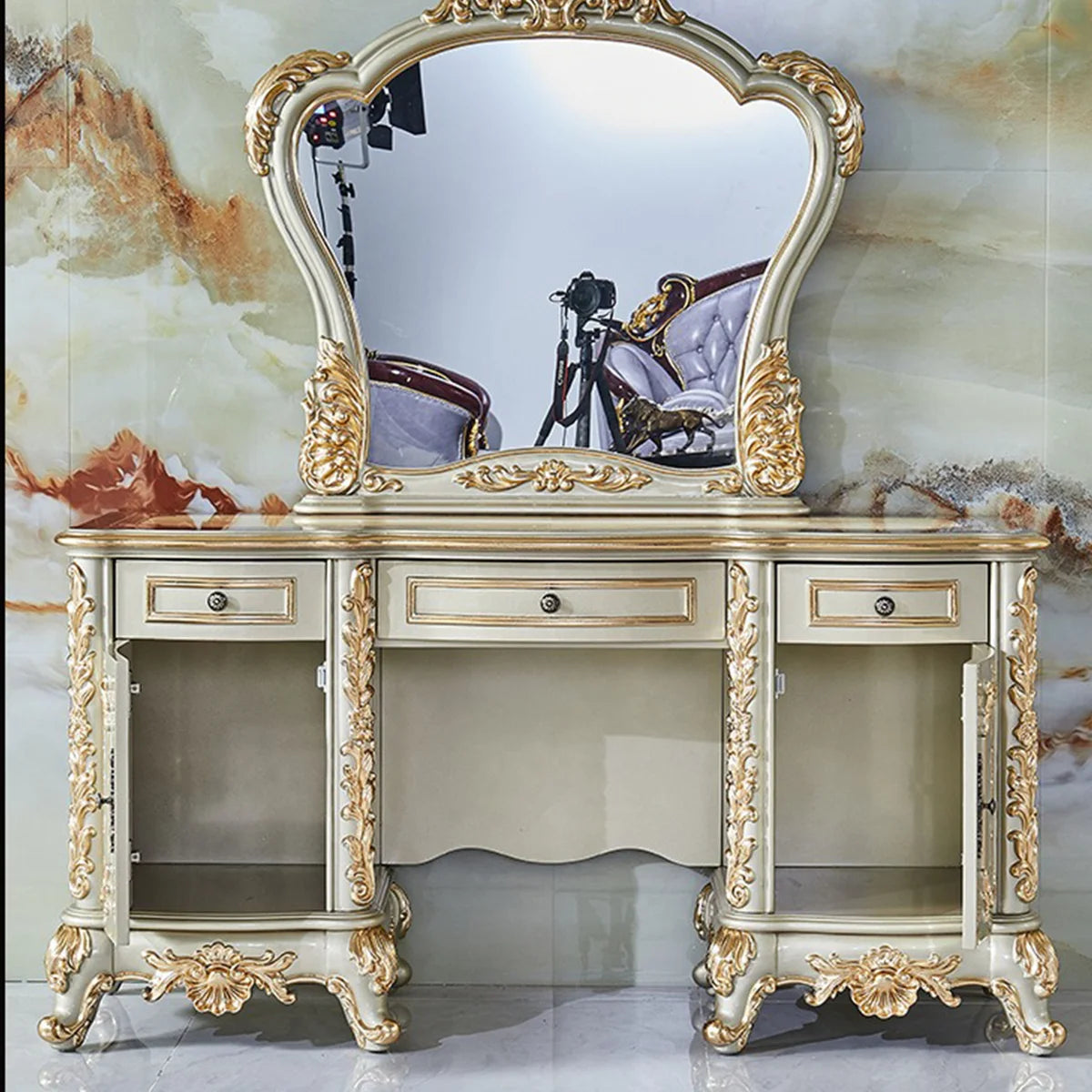 Ouch Cart Luxury Dressing Table with Mirror | Classic Vanity Desk with Drawers & Storage