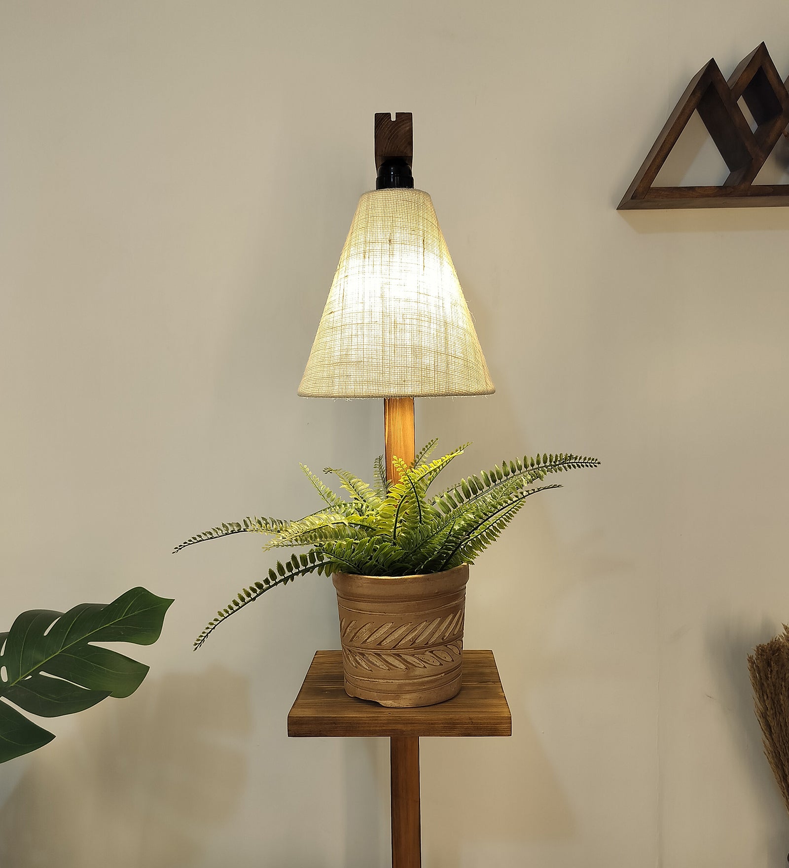 Andre Wooden Floor Lamp with Brown Base and Jute Fabric Lampshade (BULB NOT INCLUDED)