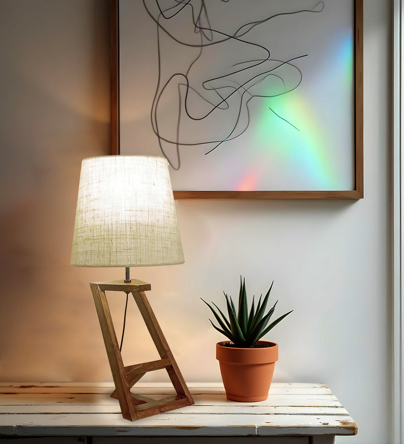 Angular-Brown-Wooden-Table-Lamp-1.jpg Angular Wooden Table Lamp with Brown Base and Premium White Fabric Lampshade (BULB NOT INCLUDED) - Image 1