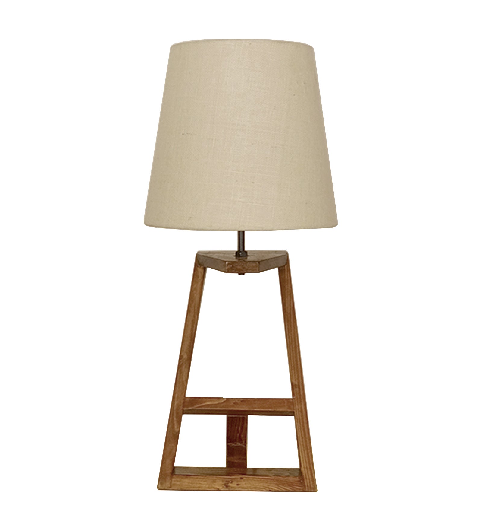 Angular Wooden Table Lamp with Brown Base and Premium White Fabric Lampshade (BULB NOT INCLUDED)