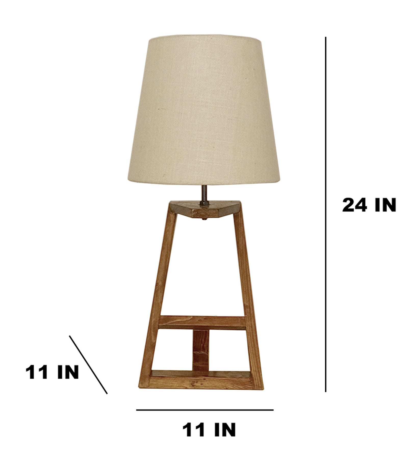 Angular Wooden Table Lamp with Brown Base and Premium White Fabric Lampshade (BULB NOT INCLUDED)