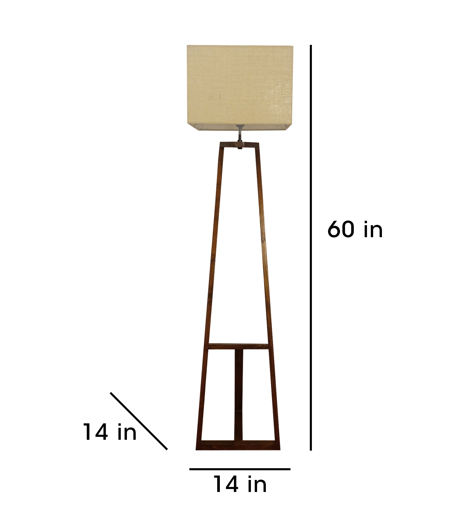 Catapult Wooden Floor Lamp with Brown Base Premium Beige Fabric Lampshade (BULB NOT INCLUDED)