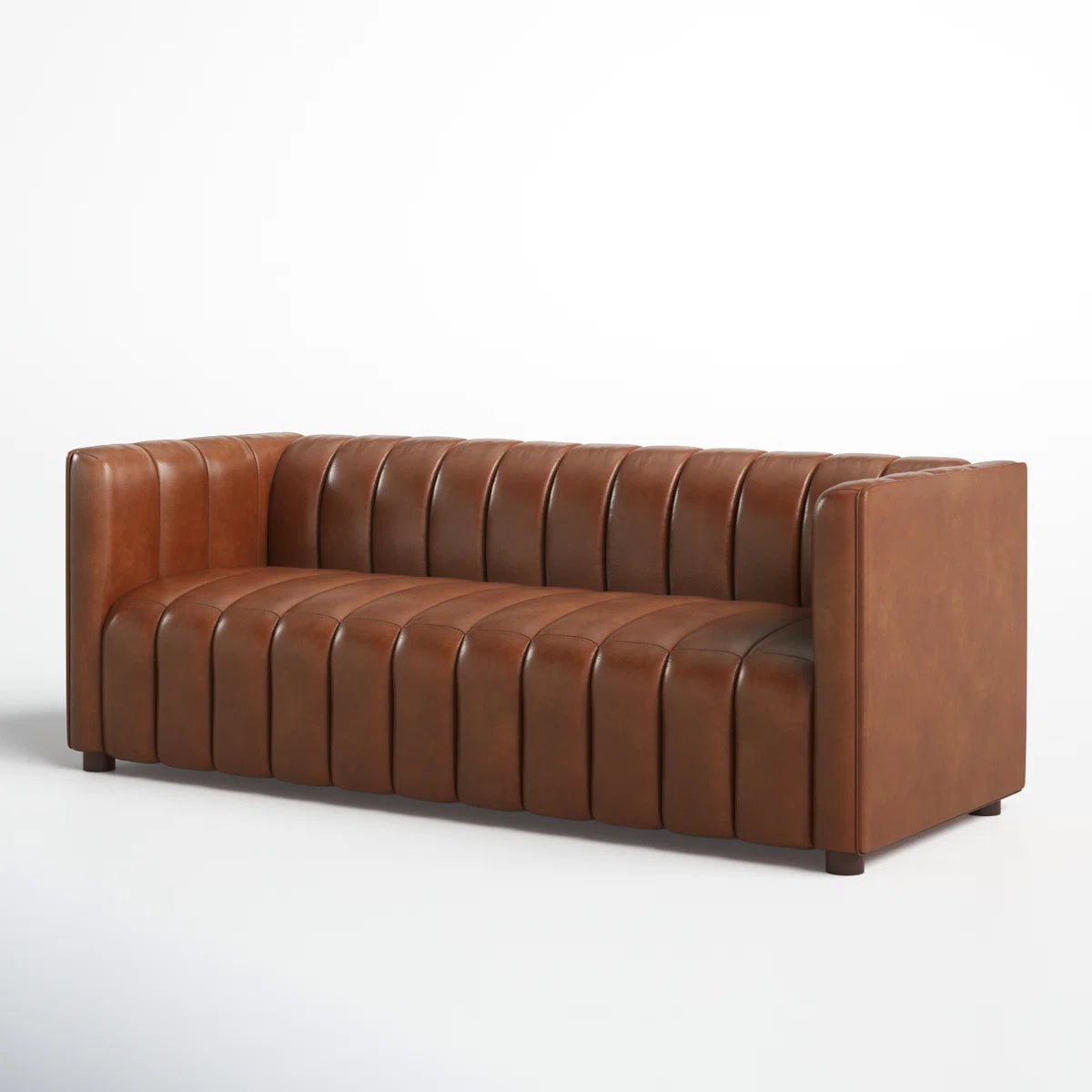 Modern Channel Tufted Leather Sofa | 3-Seater Upholstered Couch with Vertical Stitch Design | Luxury Living Room Sofa