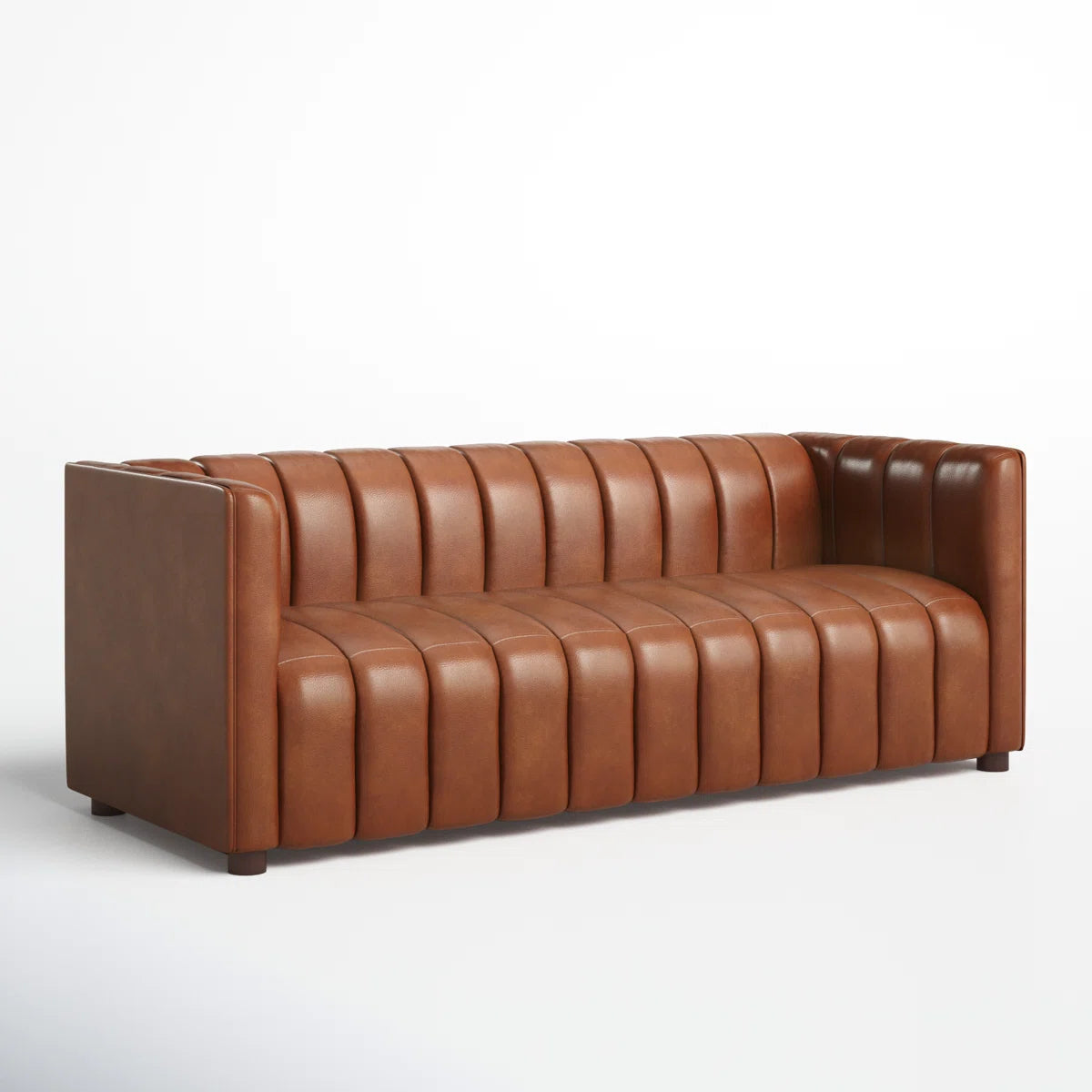 Modern Channel Tufted Leather Sofa | 3-Seater Upholstered Couch with Vertical Stitch Design | Luxury Living Room Sofa