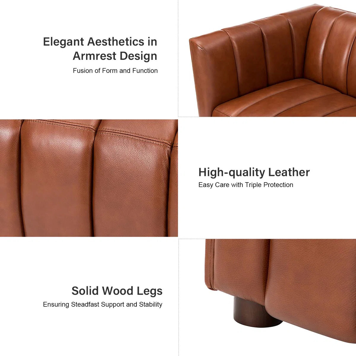 Modern Channel Tufted Leather Sofa | 3-Seater Upholstered Couch with Vertical Stitch Design | Luxury Living Room Sofa