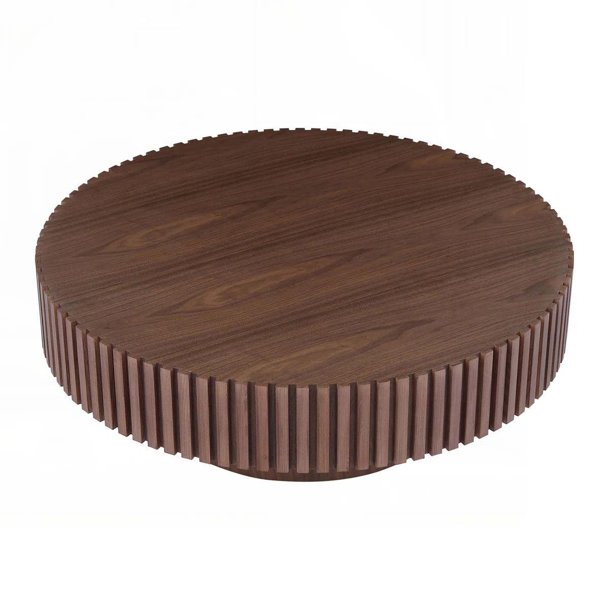 Modern Round Coffee Table with Fluted Gear Design | Luxury MDF Pedestal Center Table for Living Room