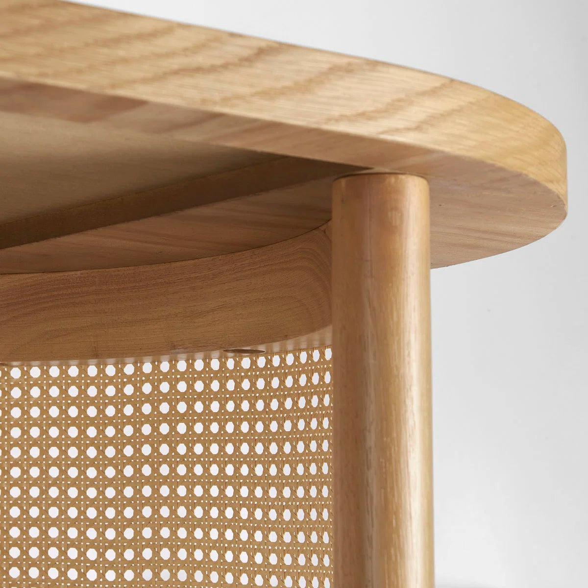 Antowine 48" Oval Solid White Oak Rattan Coffee Table