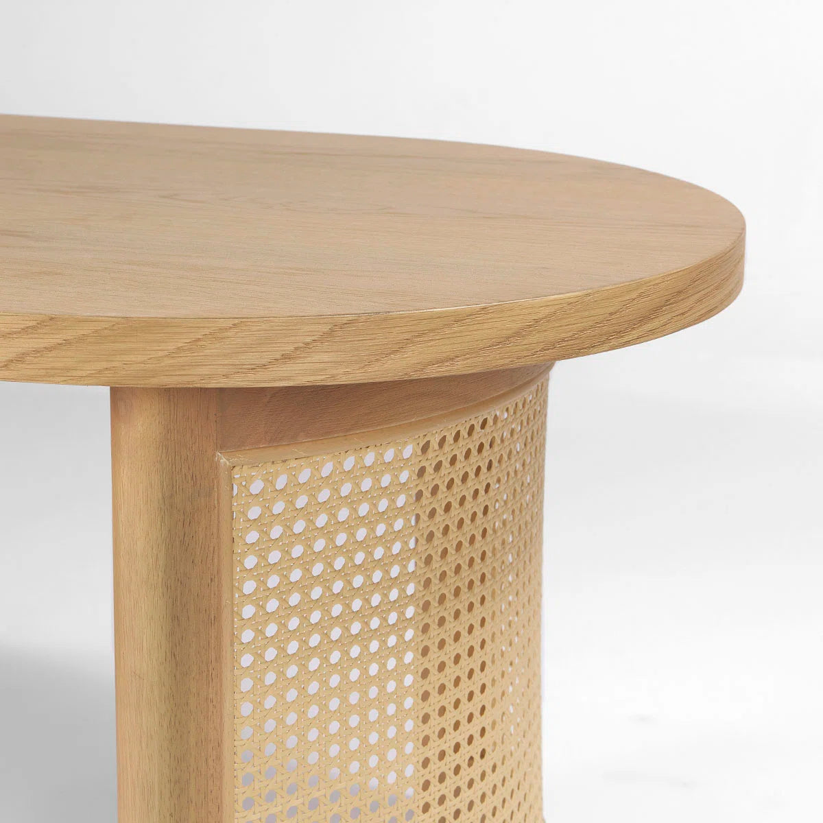 Antowine 48" Oval Solid White Oak Rattan Coffee Table- OUCH CART | Center table