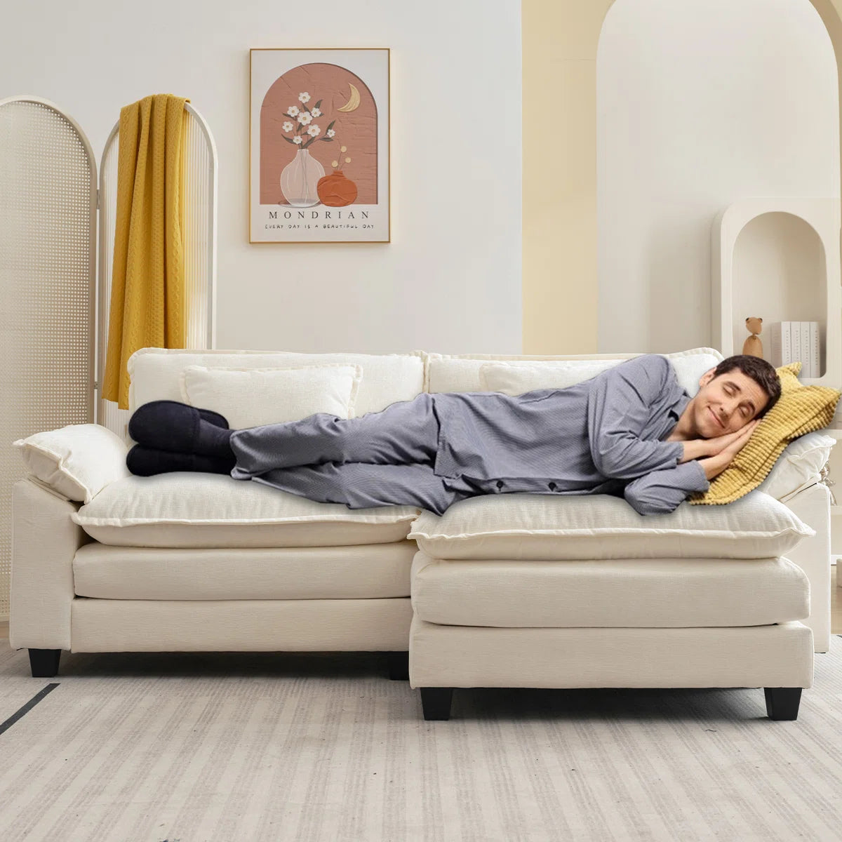 Comfy Cloud Sofa with Ottoman | Modern Upholstered 2-Seater Couch | Deep Seat Loveseat with Cushions