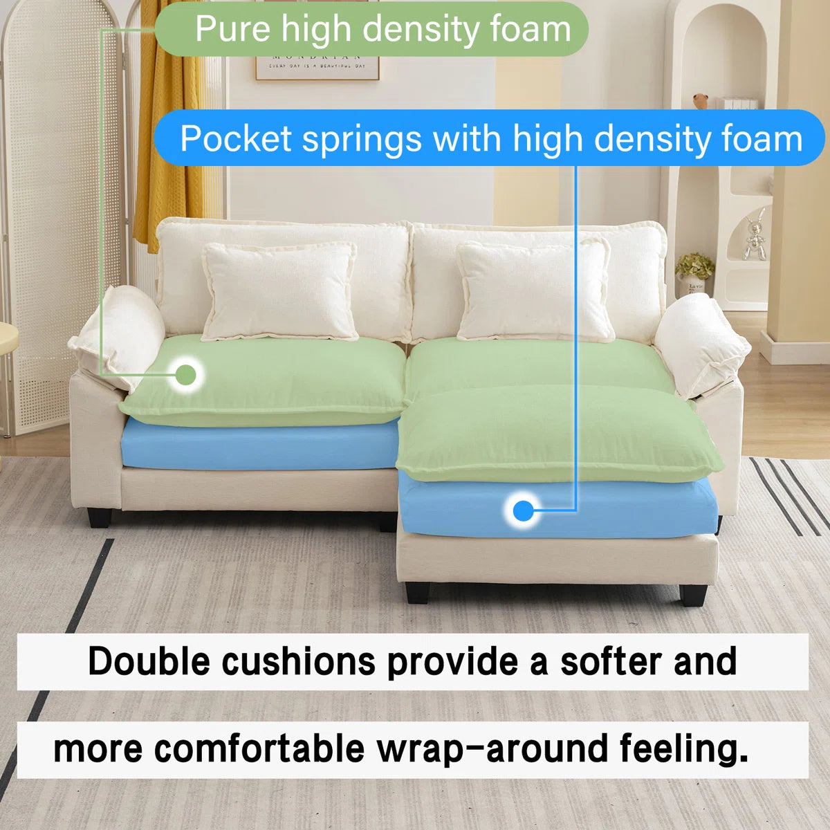 Comfy Cloud Sofa with Ottoman | Modern Upholstered 2-Seater Couch | Deep Seat Loveseat with Cushions