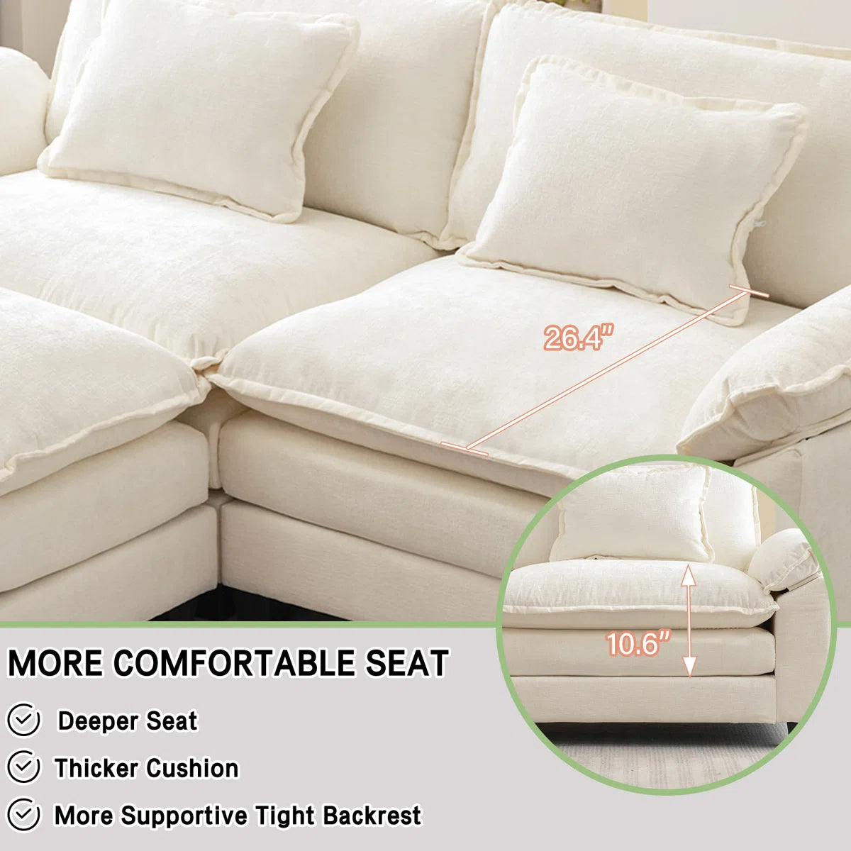 Comfy Cloud Sofa with Ottoman | Modern Upholstered 2-Seater Couch | Deep Seat Loveseat with Cushions