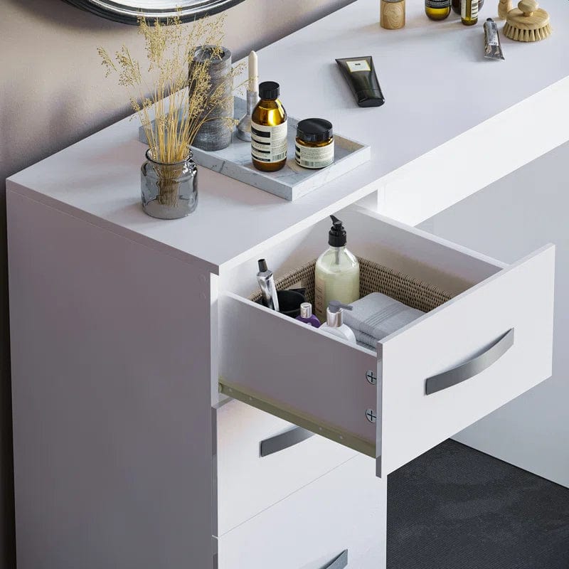 Vanity Desk Makeup Dressing Table 3 Drawers Brightness Adjustable for Women Girls Bedroom White