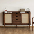 Modern White Oak Sideboard Cabinet with Rattan Sliding Doors and Storage Drawers