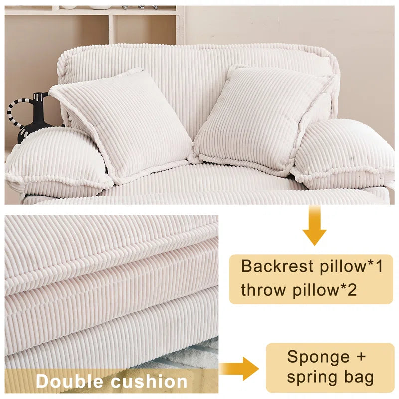  Corduroy Chaise Lounge Sofa with Solid Wood Frame & Ottoman