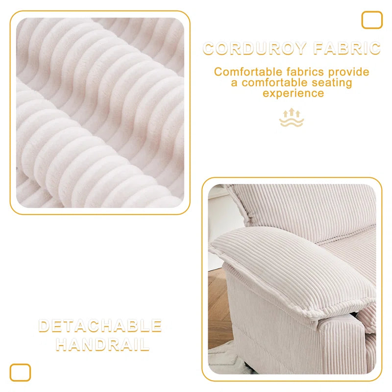 Corduroy Chaise Lounge Sofa with Solid Wood Frame & Ottoman