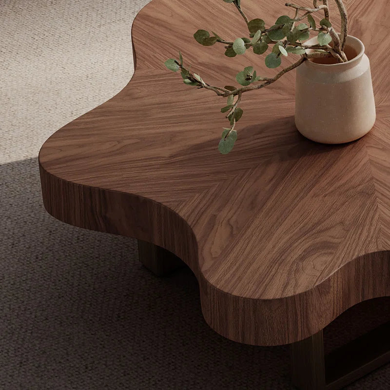 Cloud-Shaped Modular Coffee Table Set – Walnut Finish Nesting Tables with Metal Legs for Modern Living Rooms