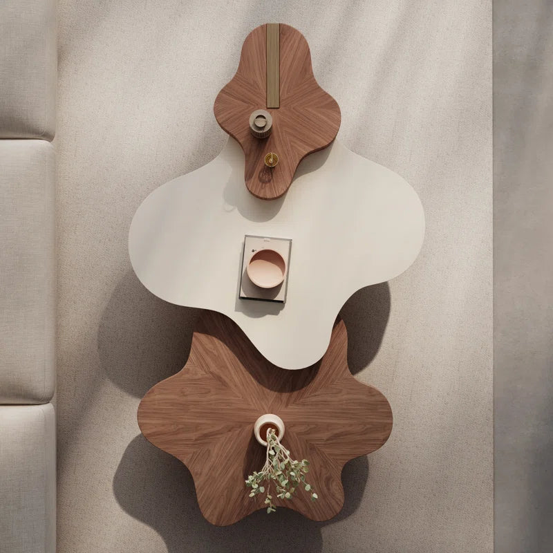 Cloud-Shaped Modular Coffee Table Set – Walnut Finish Nesting Tables with Metal Legs for Modern Living Rooms