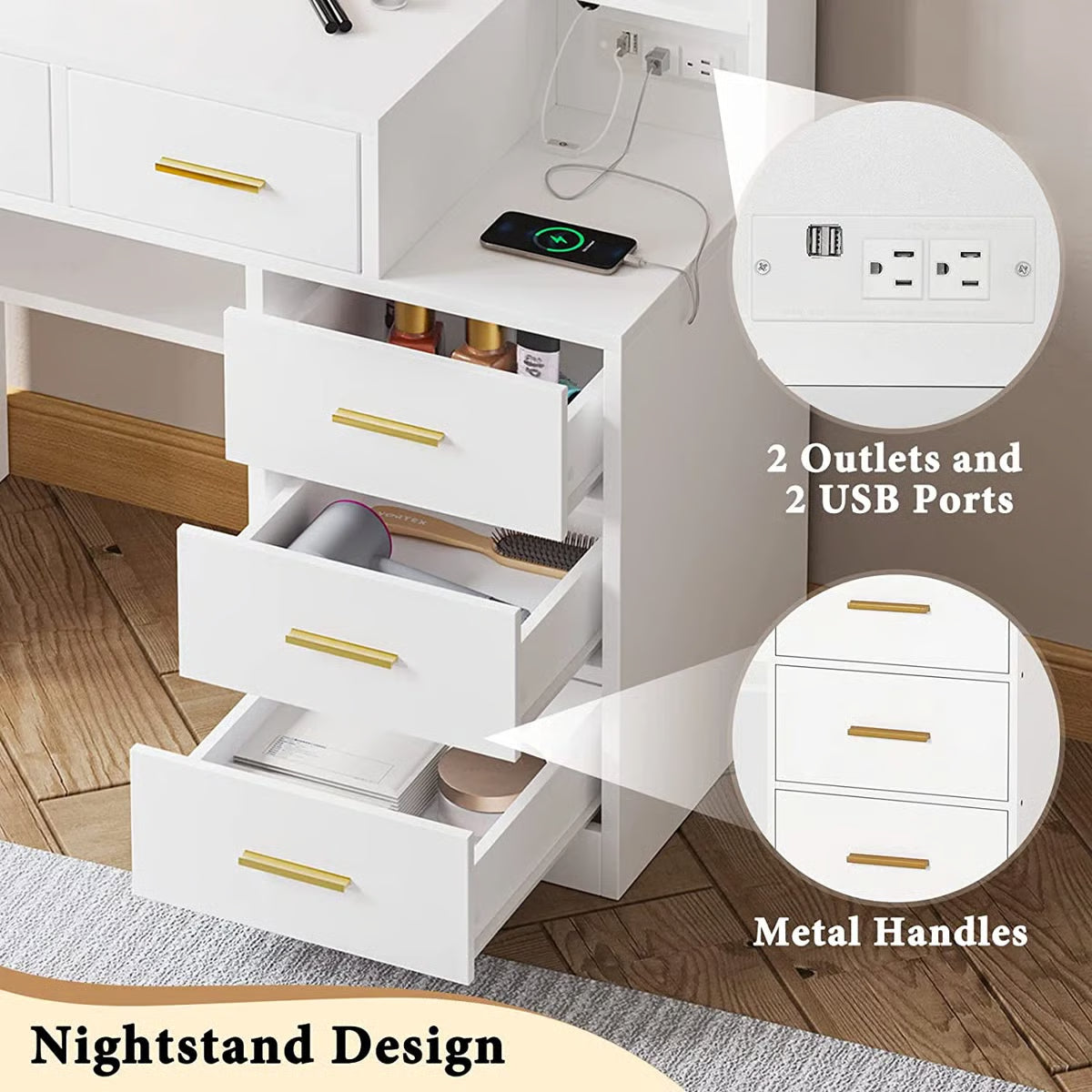 Luxury Ashwani Makeup Vanity Desk with Storage Drawers