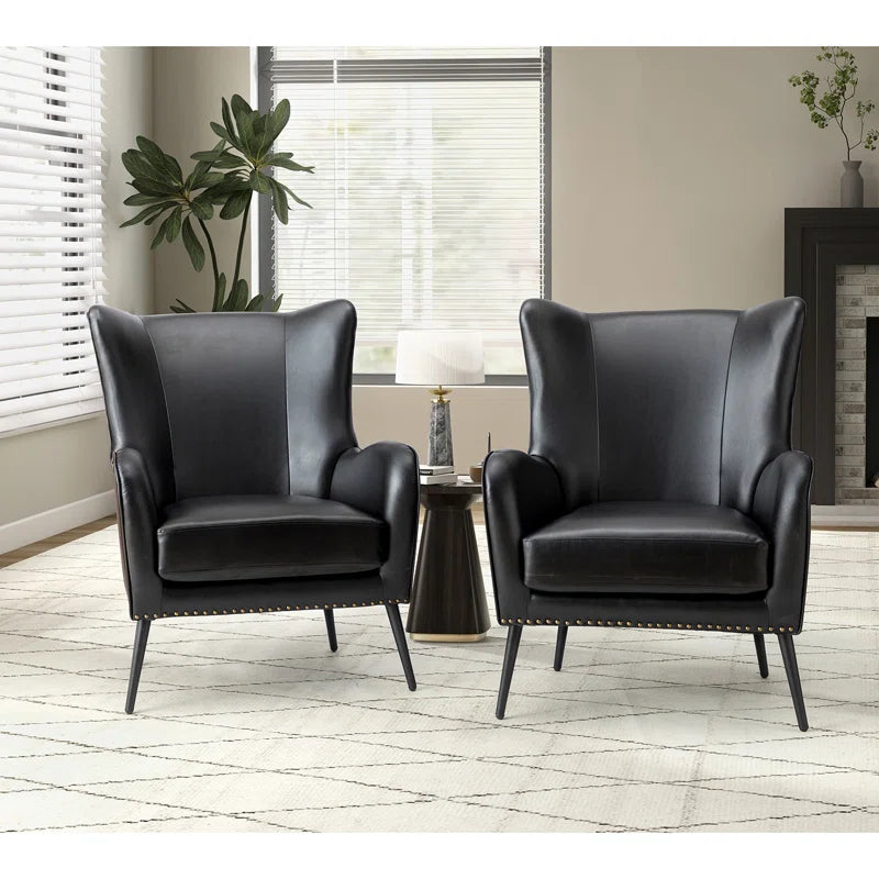 Wingback Vegan Leather Armchair Set (Set of 2) – Mid-Century Modern Design
