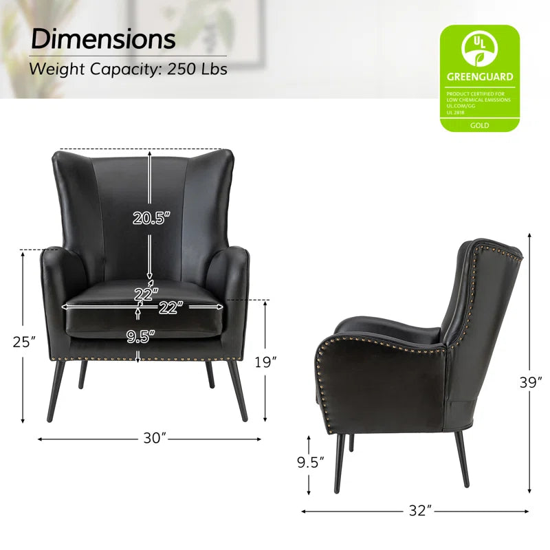 Wingback Vegan Leather Armchair Set (Set of 2) – Mid-Century Modern Design