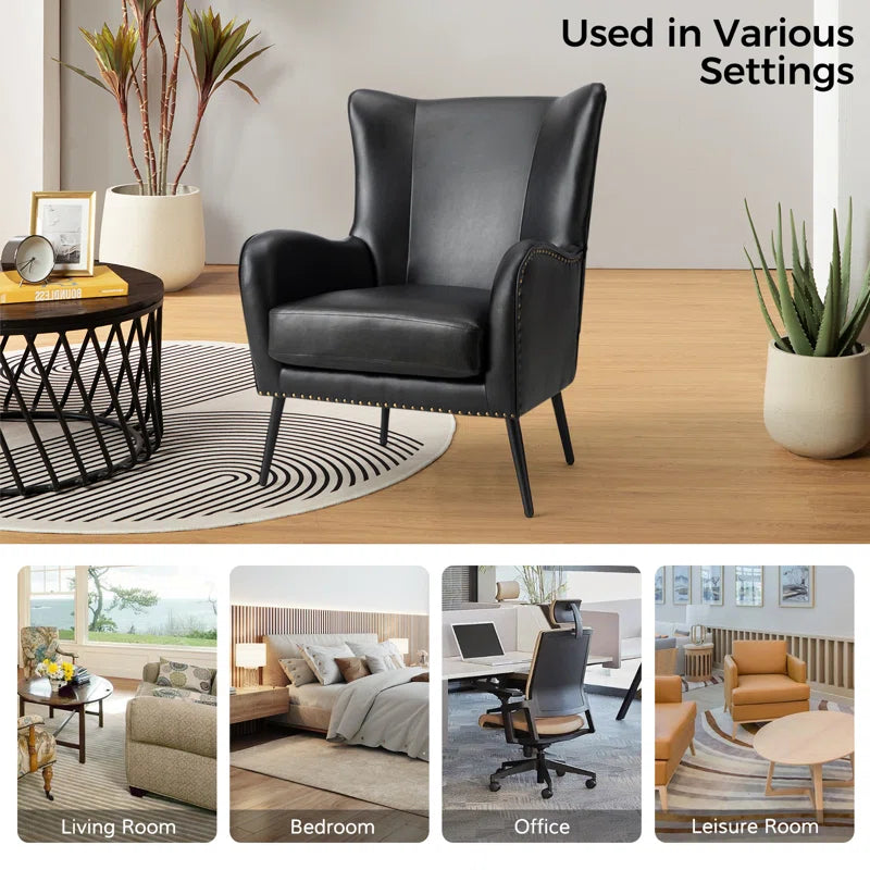 Wingback Vegan Leather Armchair Set (Set of 2) – Mid-Century Modern Design