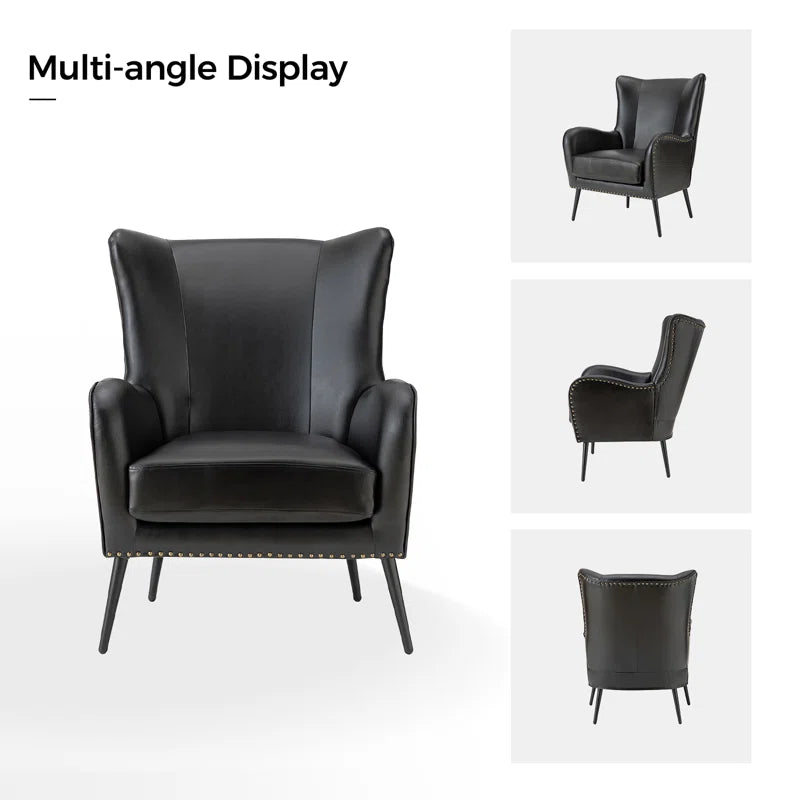 Wingback Vegan Leather Armchair Set (Set of 2) – Mid-Century Modern Design