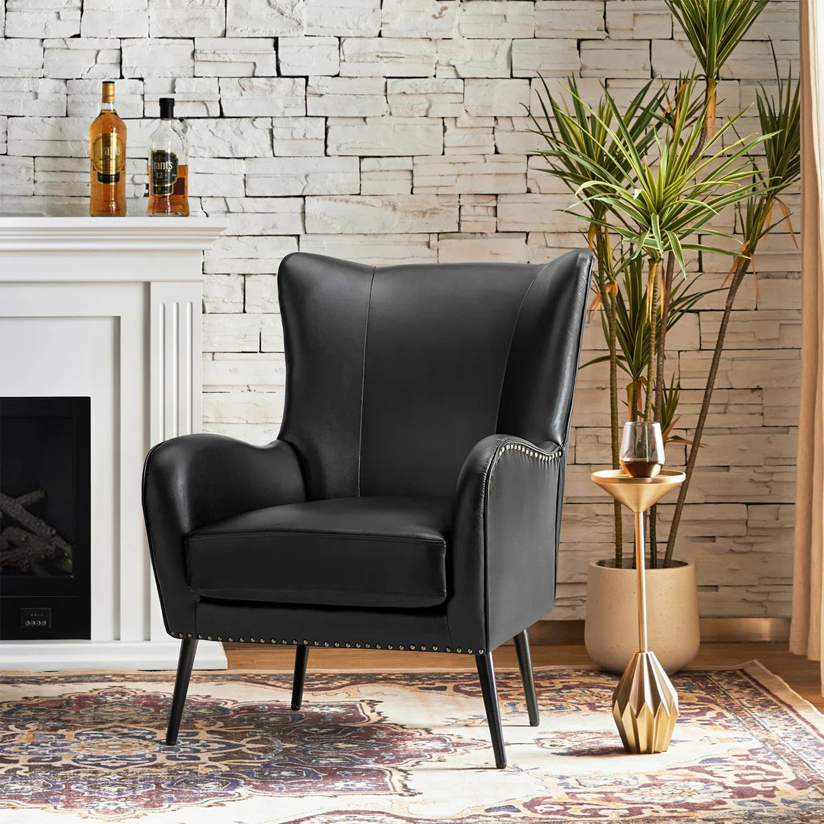 Wingback Vegan Leather Armchair Set (Set of 2) – Mid-Century Modern Design