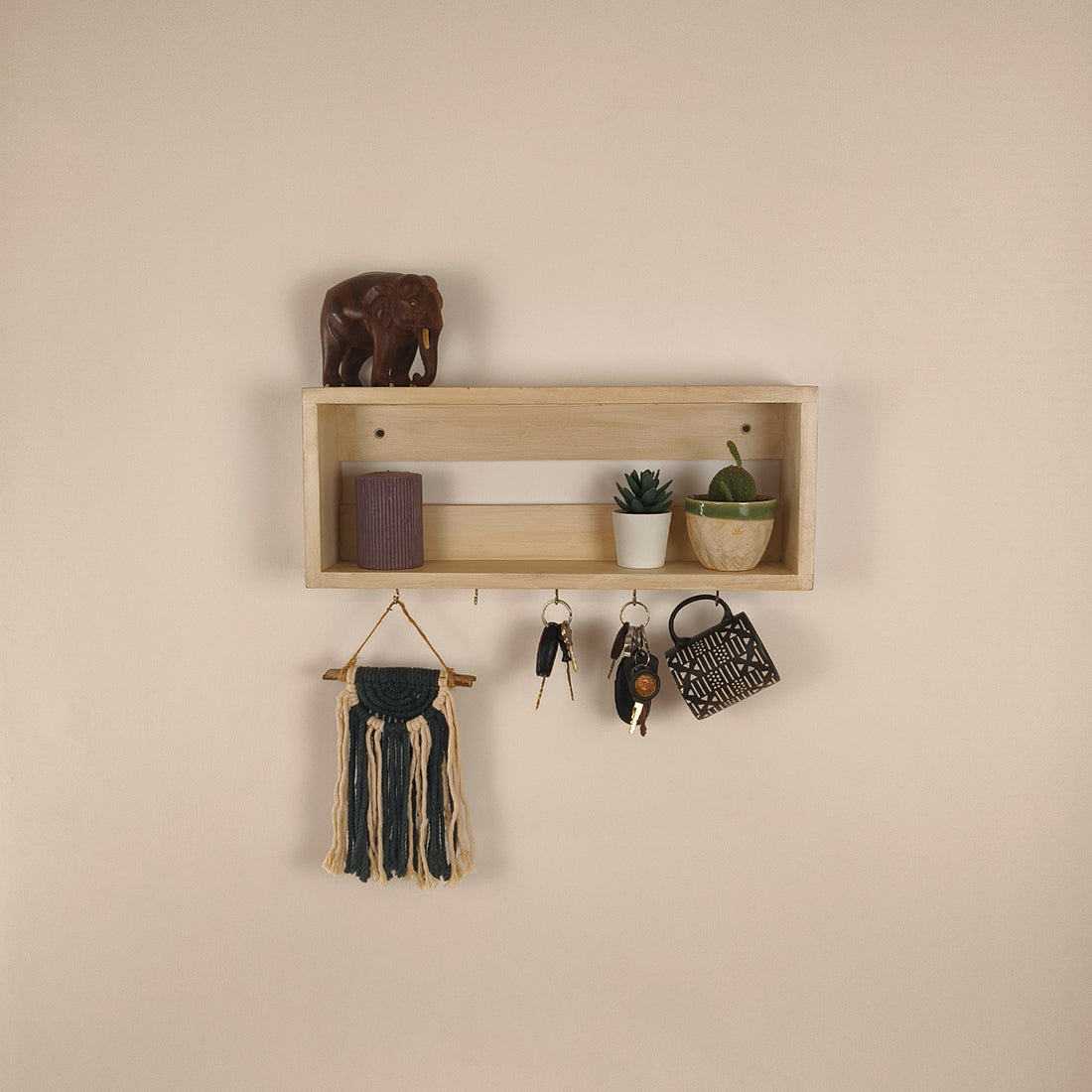 Avalon Wooden Wall Shelf Organiser with Key Holders-OUCH  CART | Wall hanging 