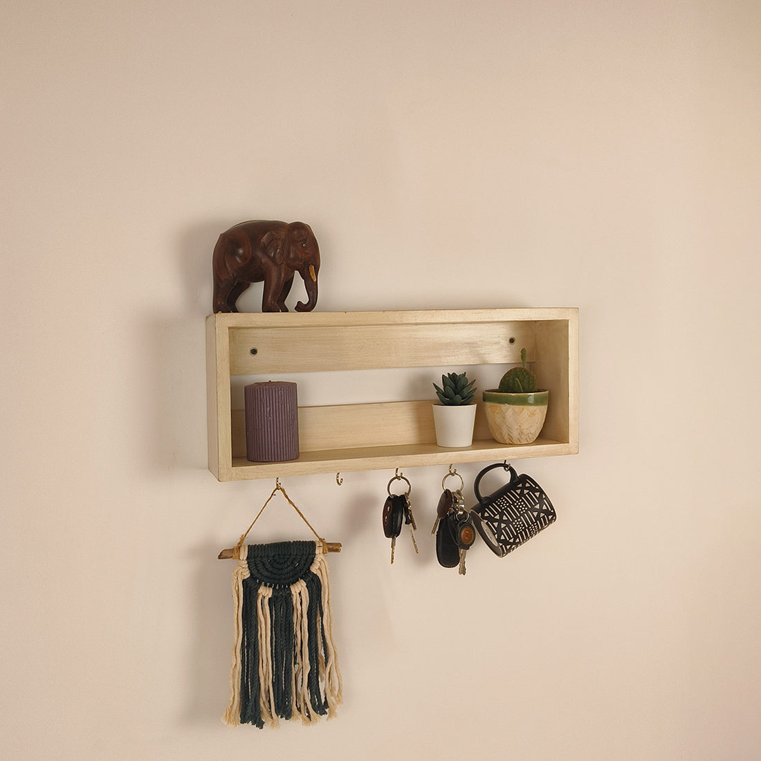 Avalon Wooden Wall Shelf Organiser with Key Holders