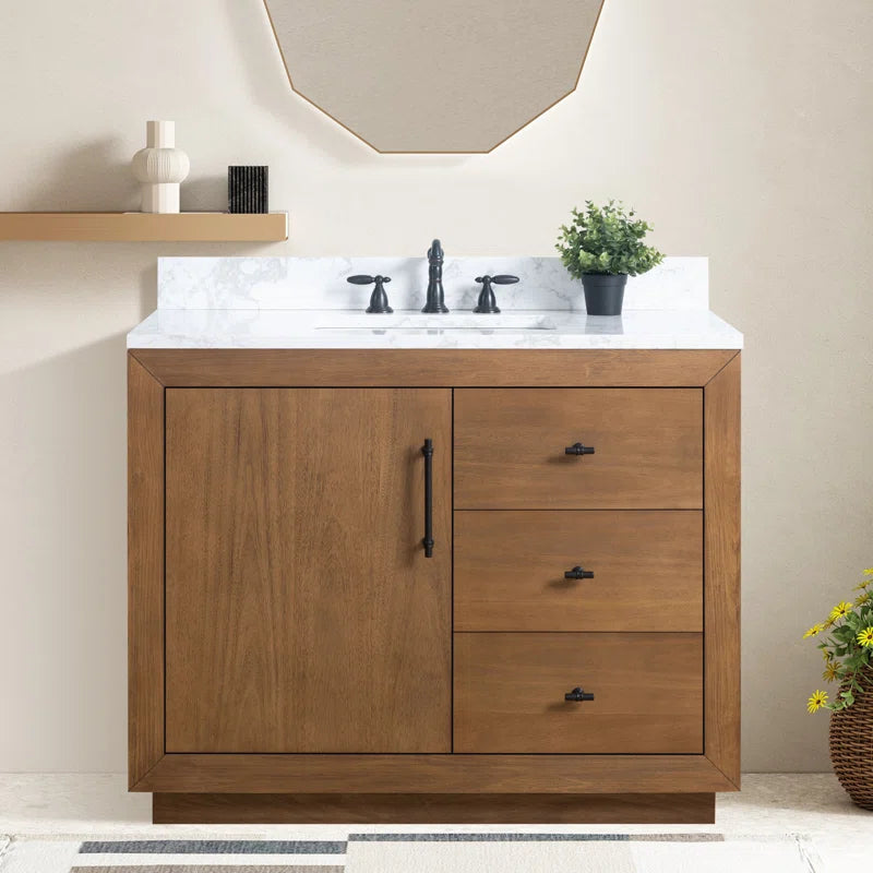 Ouch Cart Wooden Bathroom Vanity Cabinet | Modern Single Sink Vanity with Marble Top – Fox Marvel