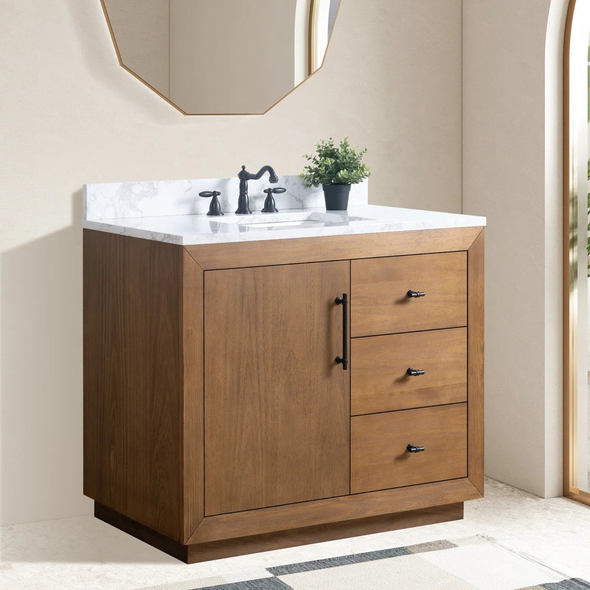 Ouch Cart Wooden Bathroom Vanity Cabinet | Modern Single Sink Vanity with Marble Top – Fox Marvel