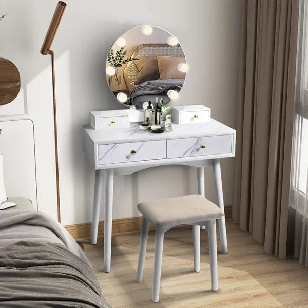 Avery Vanity dressing table with mirror with stool with drawers