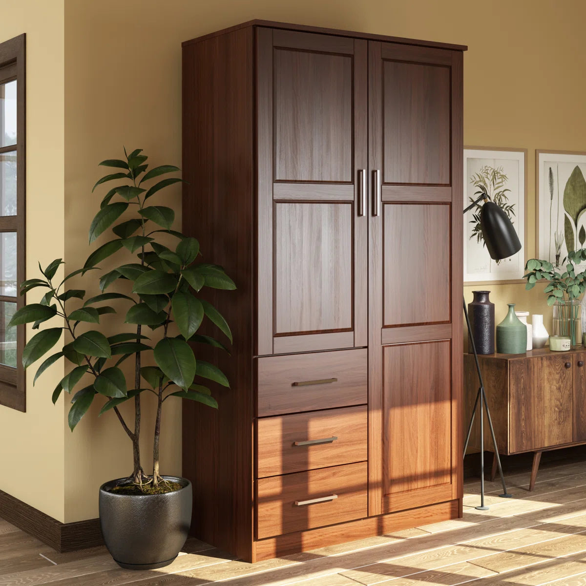 Modern Metro 100% Solid Wood 2-Door Wardrobe Armoire