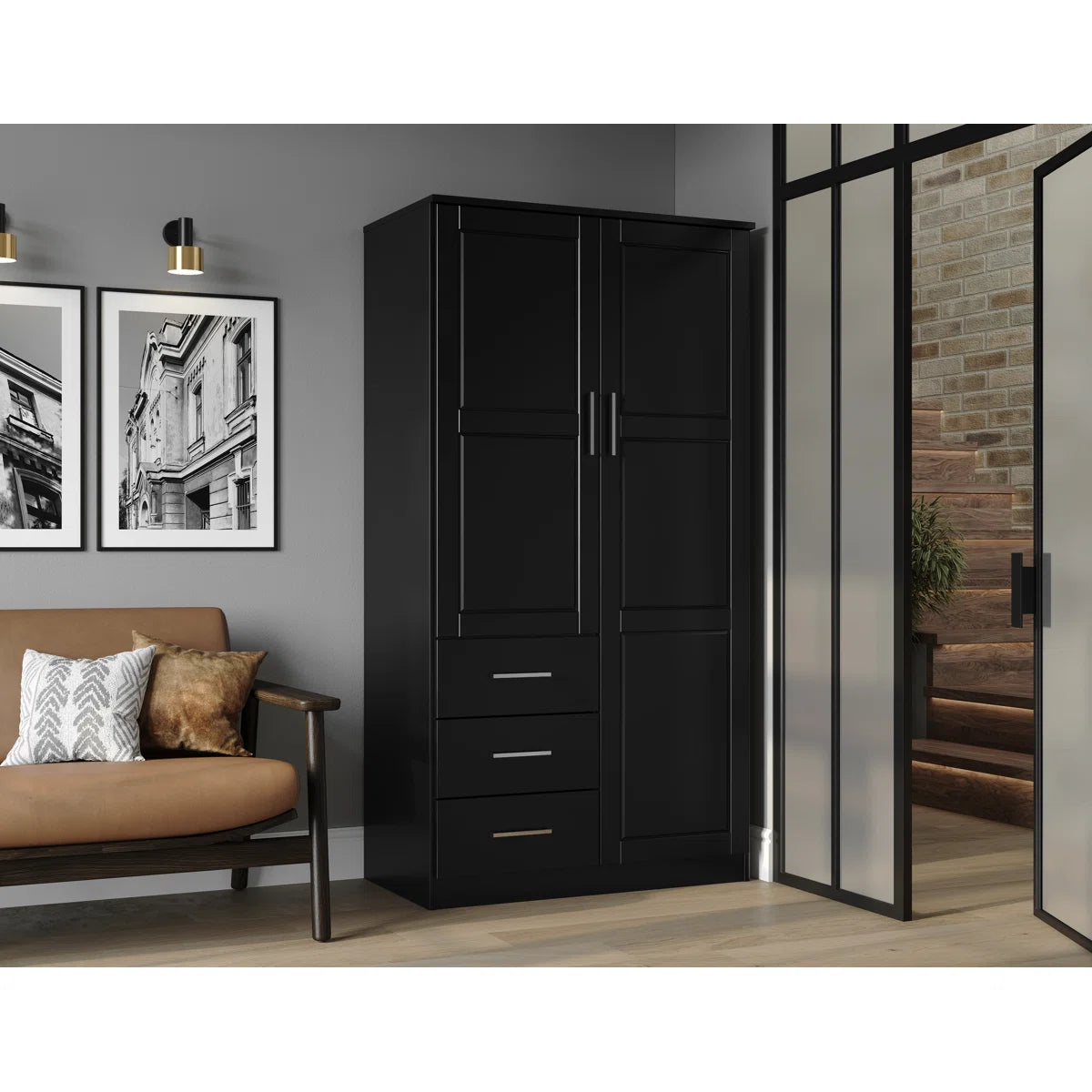 Modern Metro 100% Solid Wood 2-Door Wardrobe Armoire-OUCH CART | Wardrobe 
