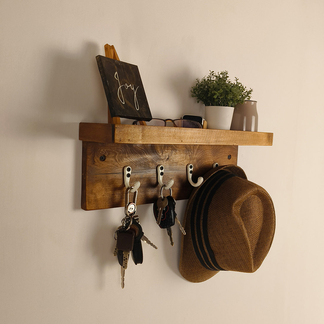 BAXTER Wooden Wall Shelf Organiser with Key Holders