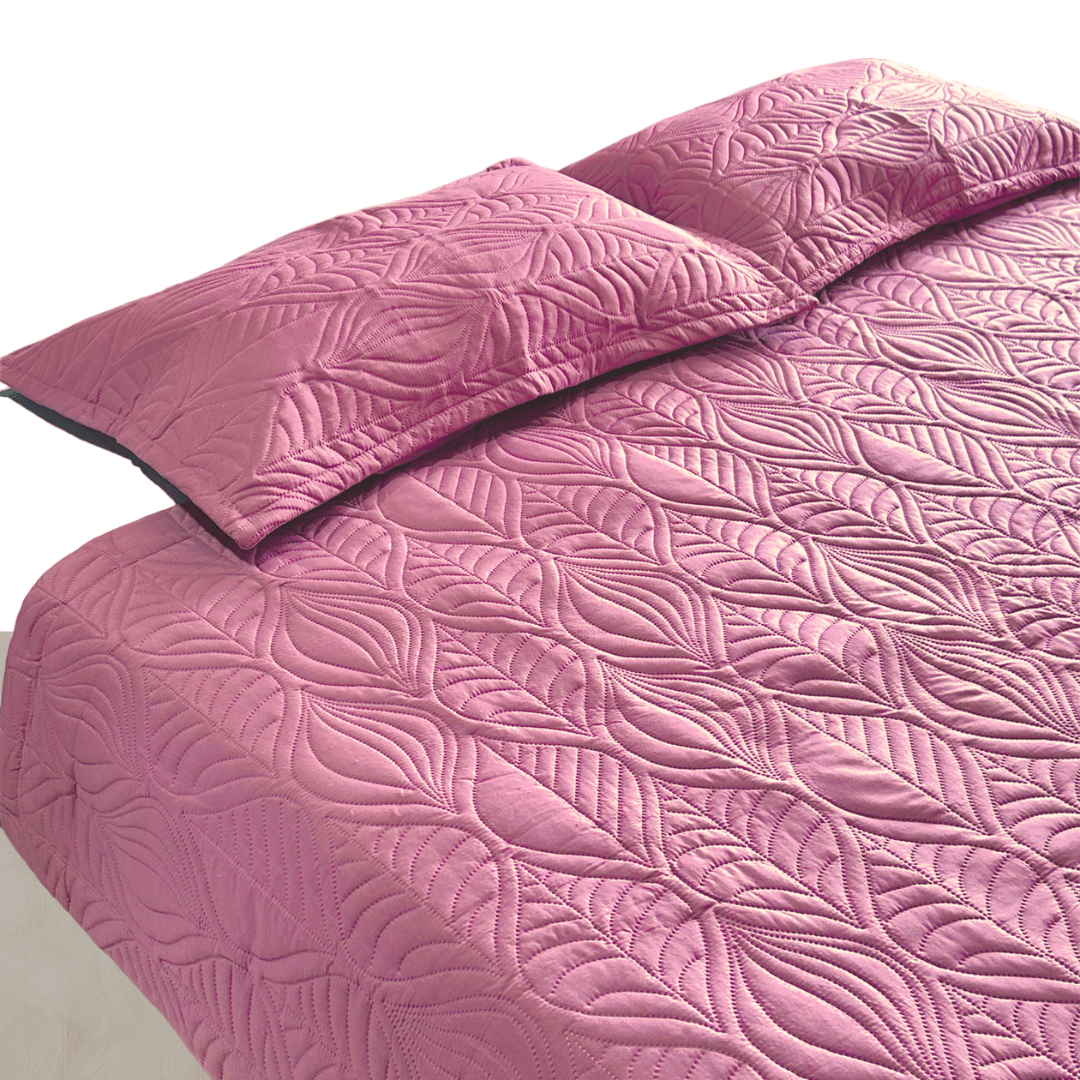 Blush pink Leaf Quilted bedspread