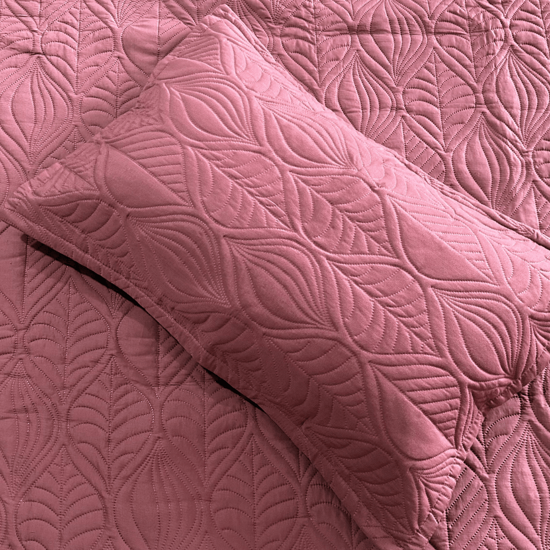 Blush pink Leaf Quilted bedspread