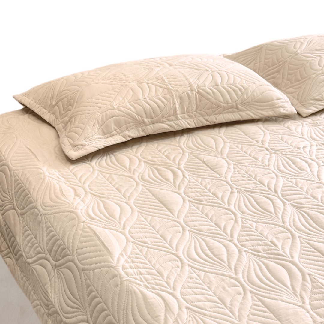 Cream Leaf Quilted bedspread