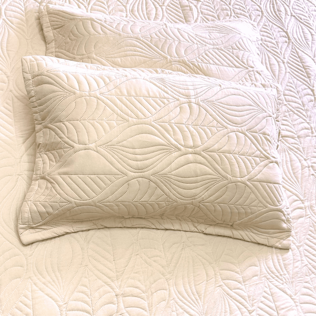 Cream Leaf Quilted bedspread