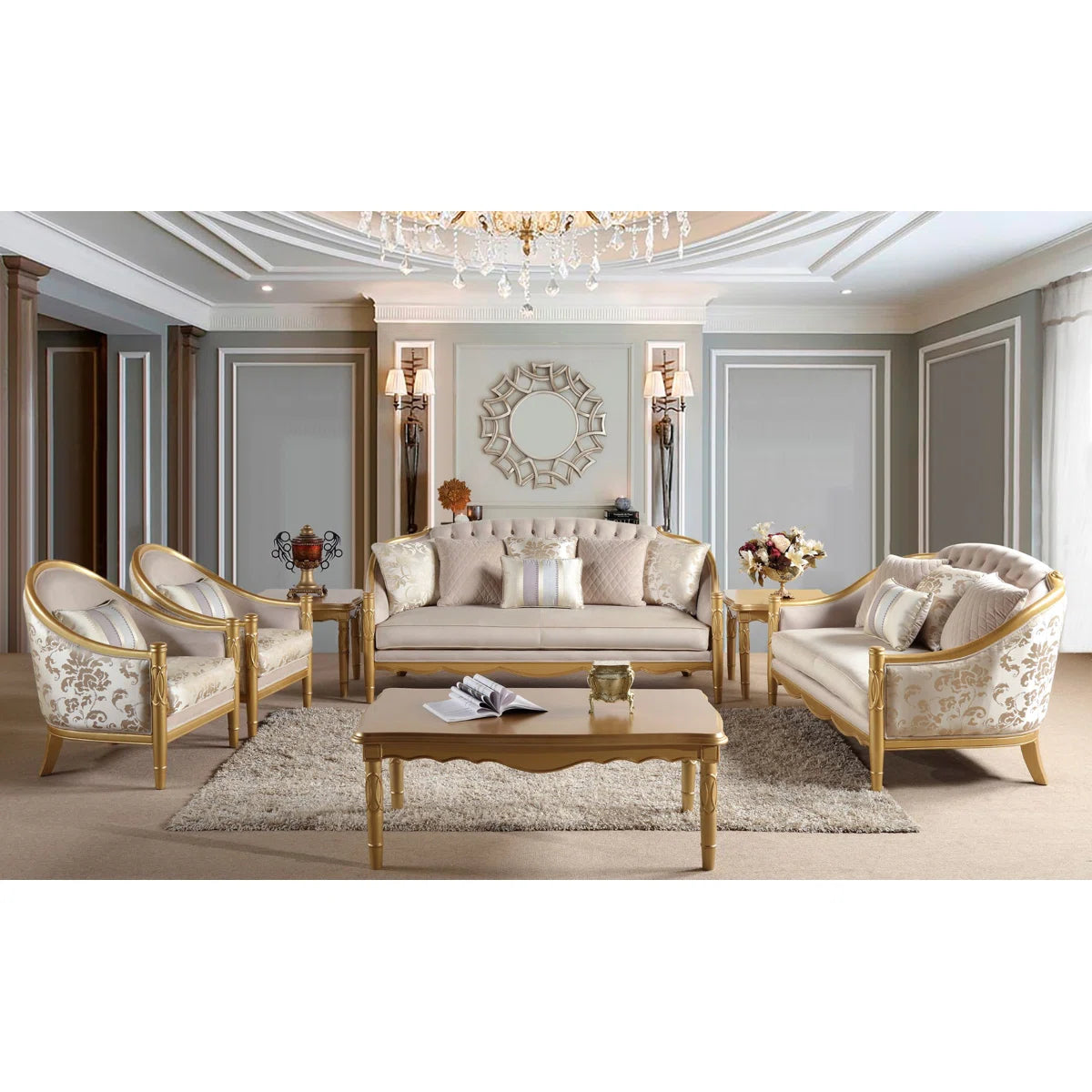 7 - Piece Velvet Living Room Set- OUCHCART | Luxury living room set | sofa