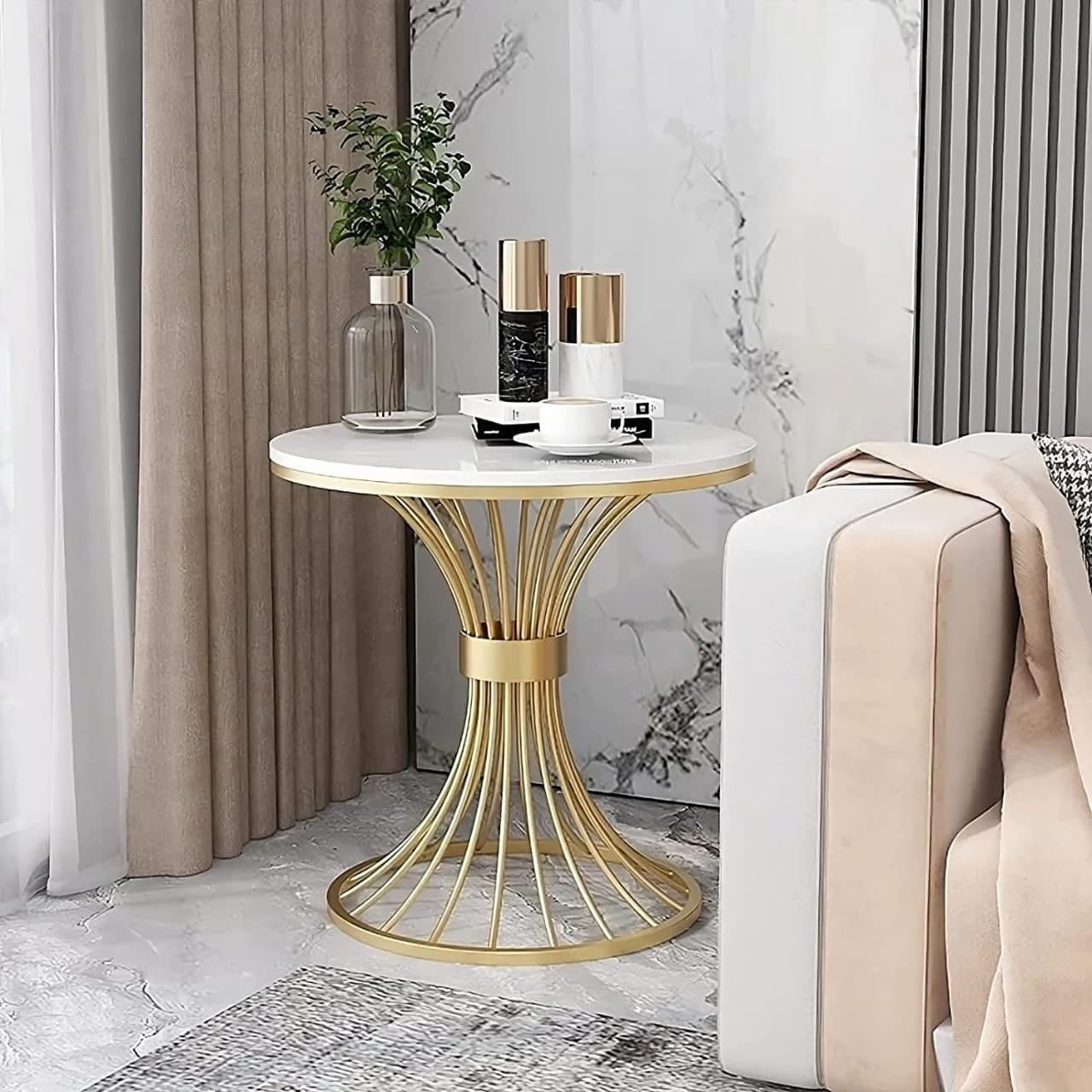 Maeve Marble & Metal Sofa Side Table for Living Room