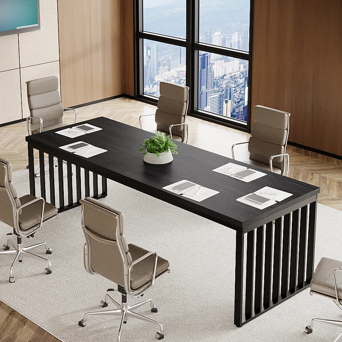 Reidy 78.7" Conference Table with Metal Legs for 4-6 People-OUCH CART 