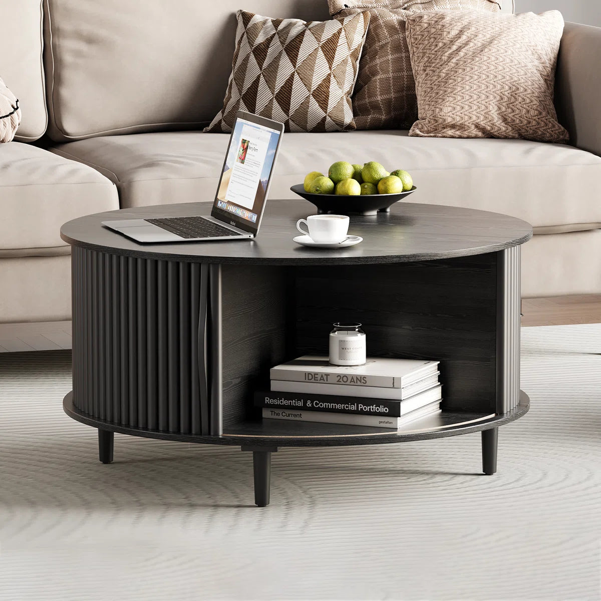 Mid Century Modern Round Coffee Table With Storage