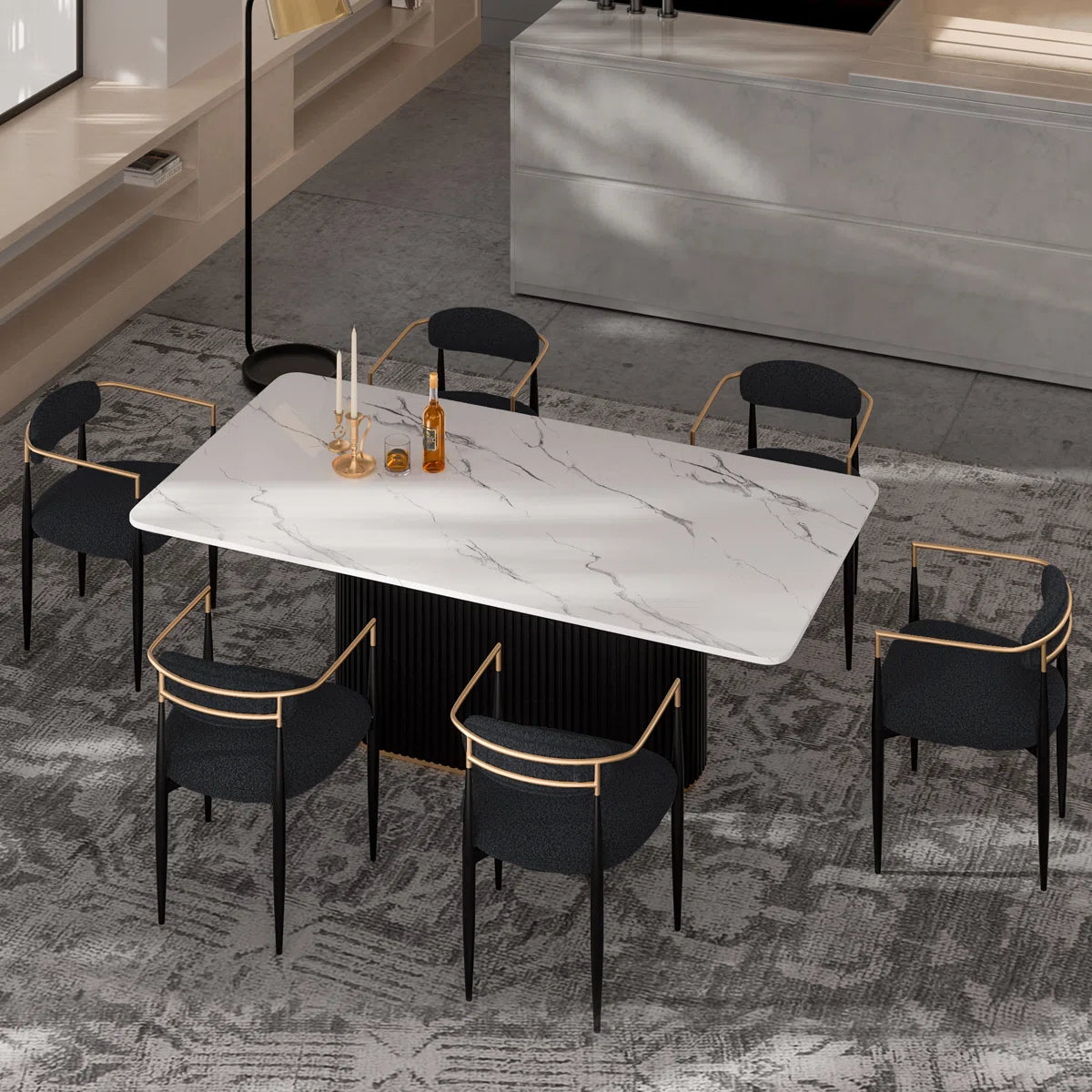 Ackley Amerson Modern Dining Set, Faux Marble Dining Table And Chair Set for 6