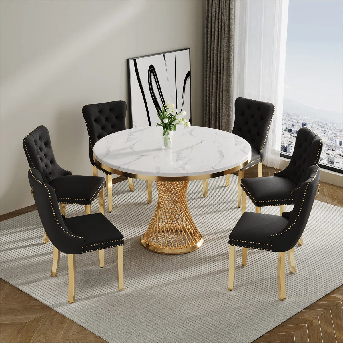 47" 6 - Person Round Marble Dining Table set