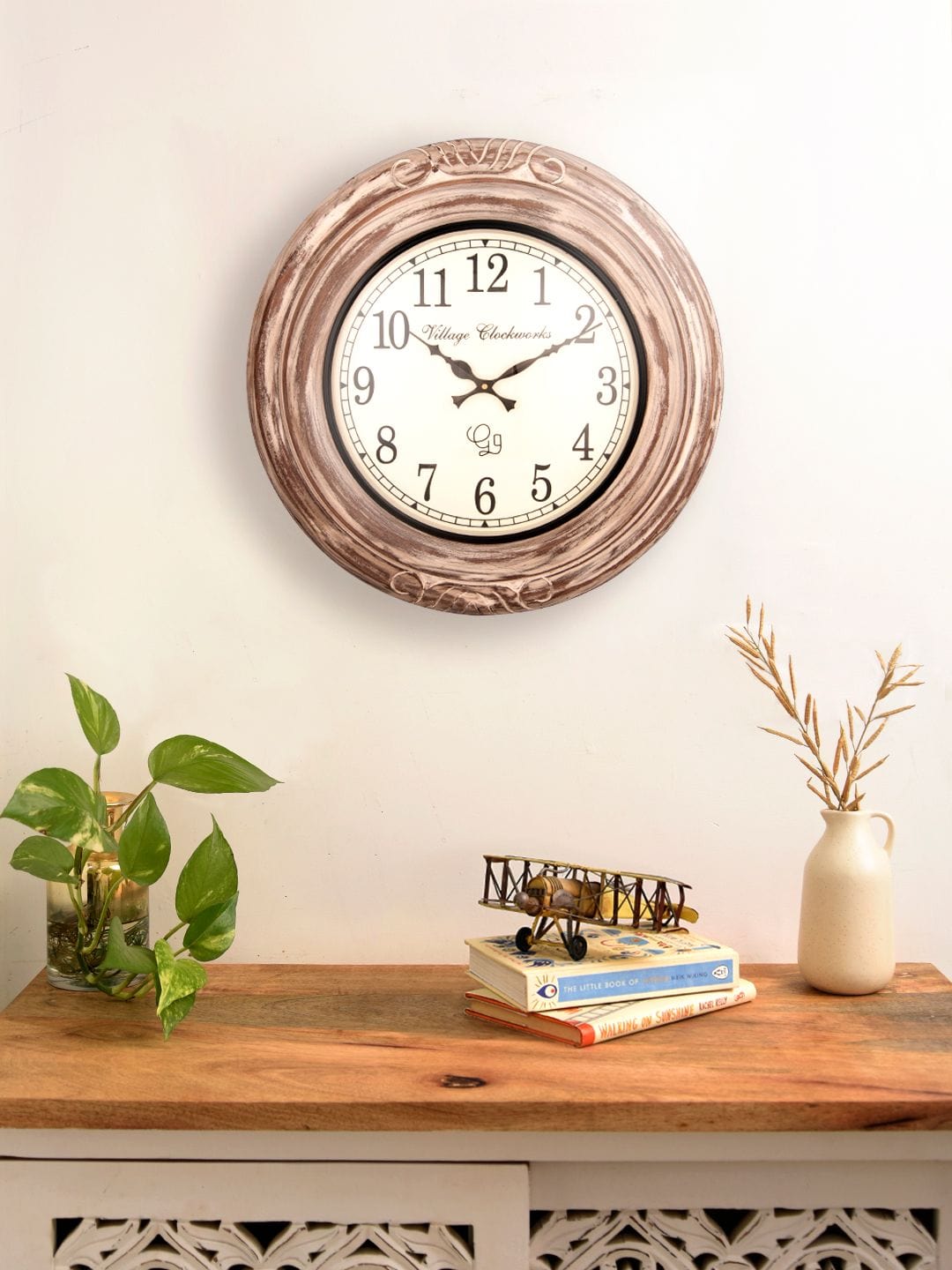Round Wooden Distress White 18 Inches Wall Clock