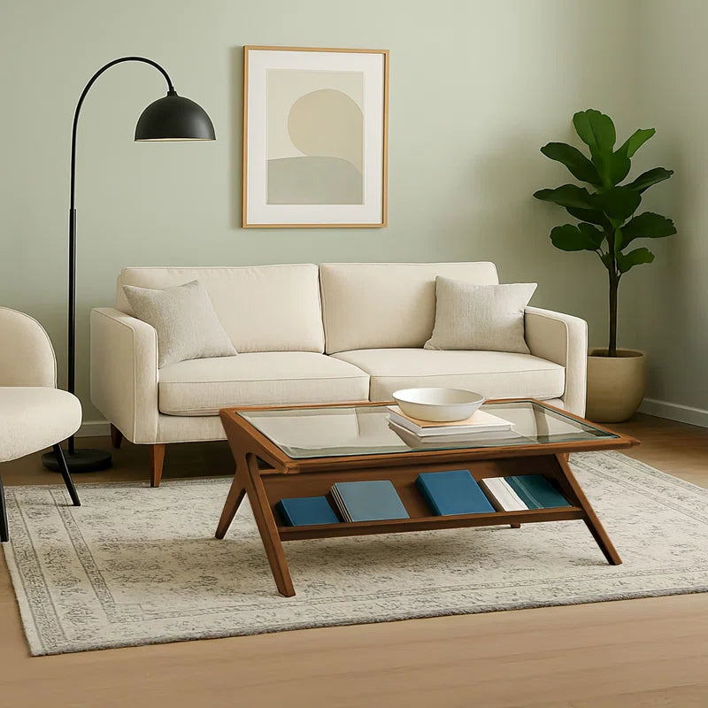 Features a tempered glass top that provides a sturdy surface for drinks or decor Includes a lower shelf that offers convenient storage for reading materials